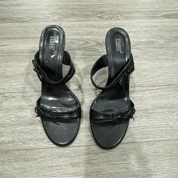Franco Sarto Bow Strap Heels Black 9 - Picture 1 of 6